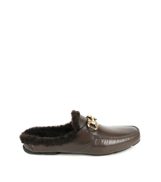 Salvatore Ferragamo Brown Fur Lined Slip On Loafers for Men Online