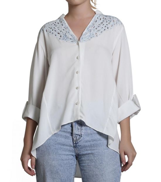 Self Stitch High-Low Embroidered Shirt