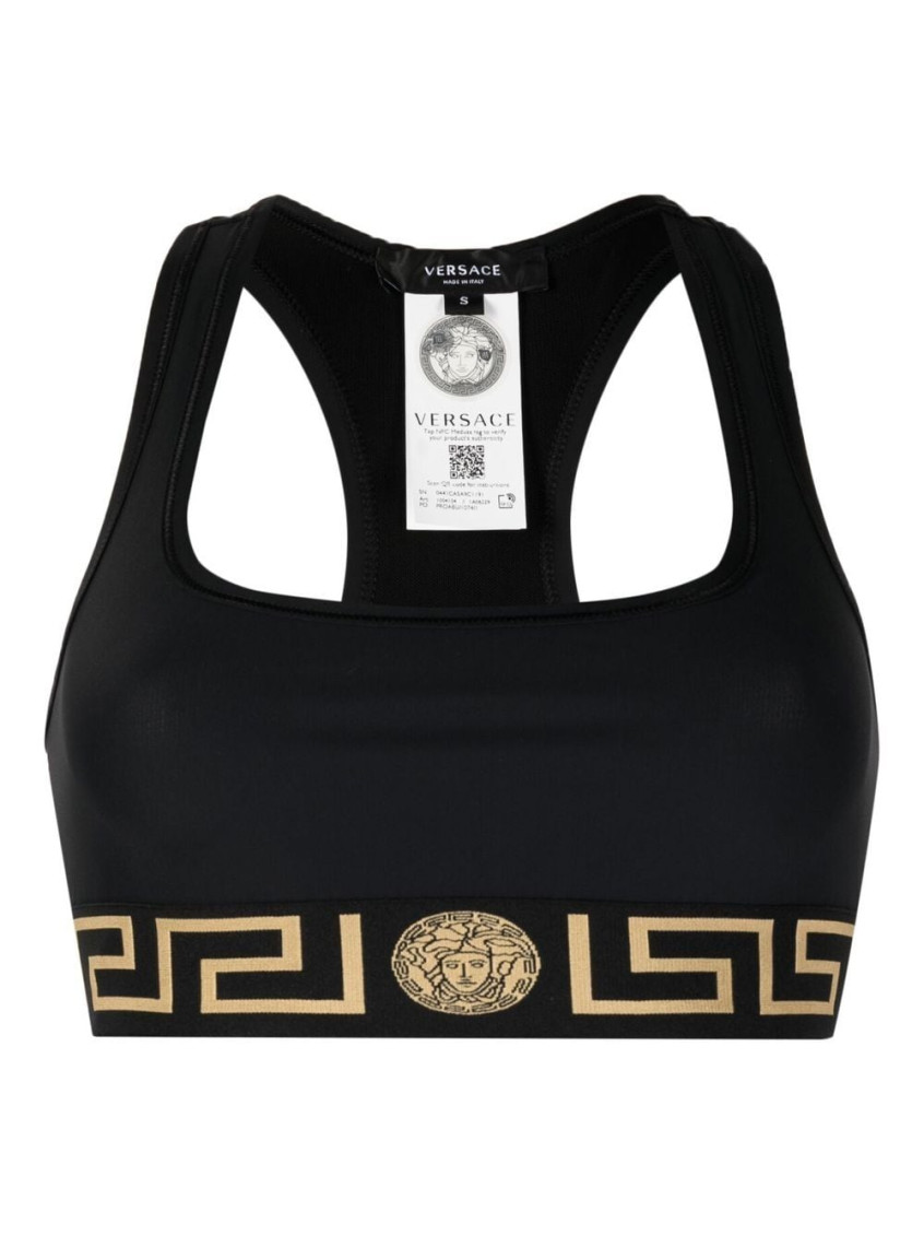 Shop Versace Black Greca Racerback Sports Bra