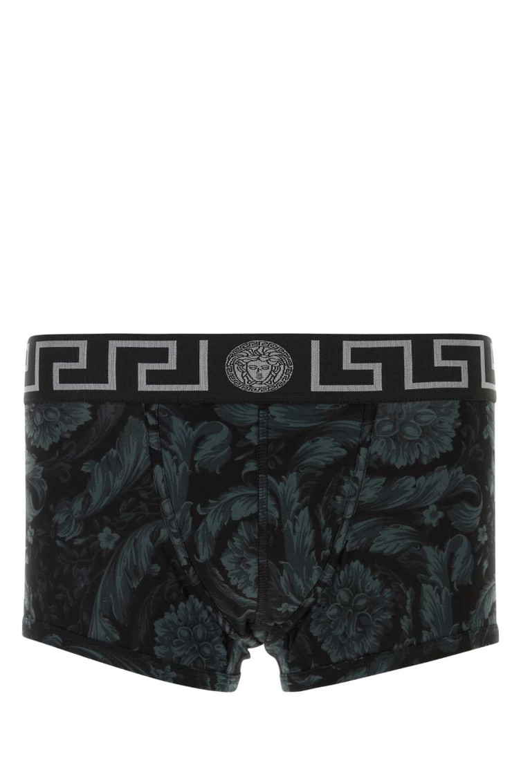 Versace Men Printed Stretch Cotton Boxer In Black