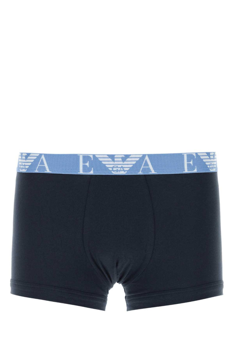 Emporio Armnai Dark Blue Stretch Cotton Boxer Set In Blue