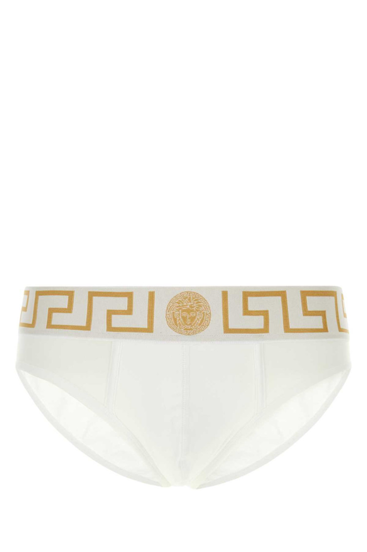 Versace White Stretch Cotton Brief In Brown