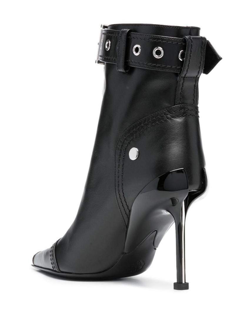 Alexander Mcqueen Black Slash Biker Ankle Boots for Women