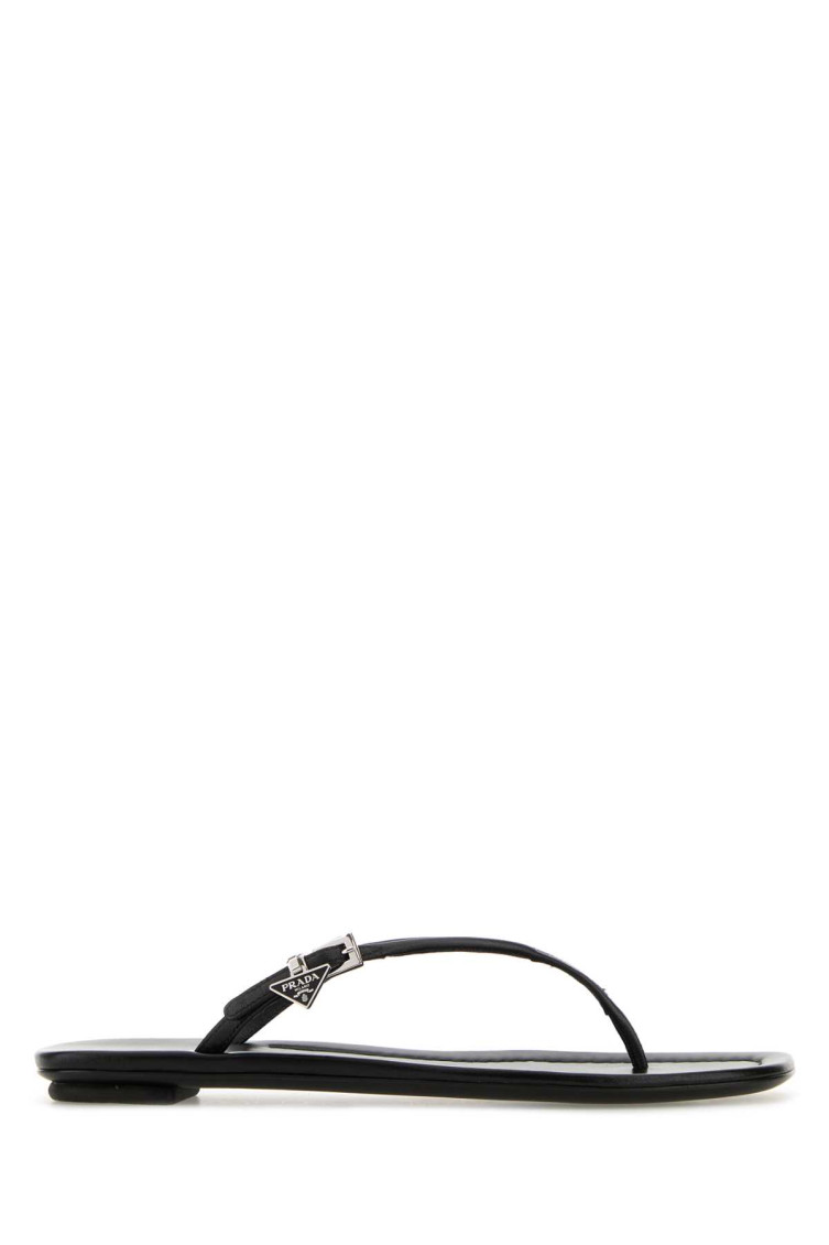 Shop Prada Black Leather Slippers