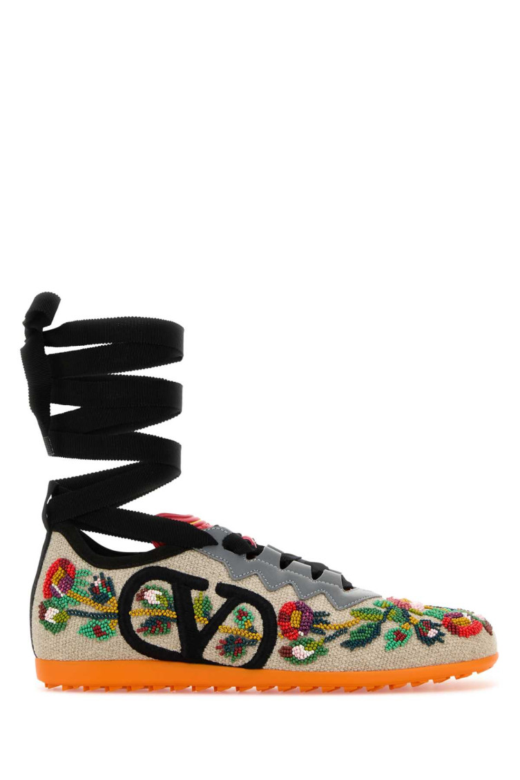 Valentino Garavani Embellished Canvas Chromathon Sneakers In Multicolor