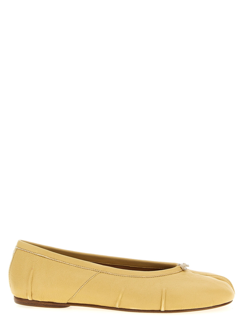 Shop Mm6 Maison Margiela Beige Leather Ballet Fltas