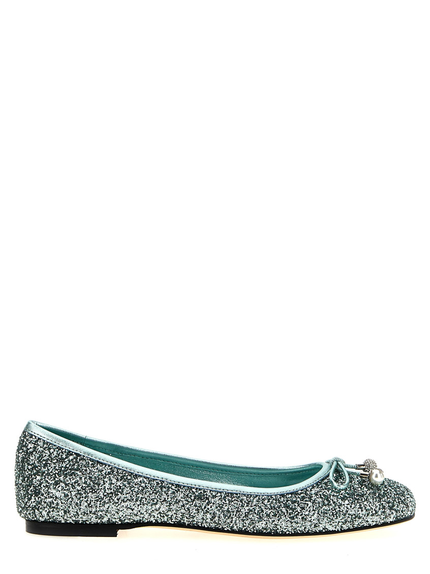 Jimmy Choo Elme Bow Detailed Ballet Flats In Green