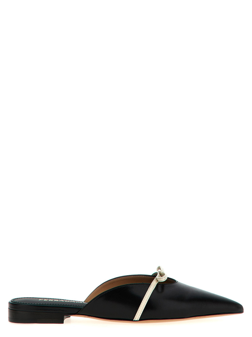 Ferragamo Bow Pointed Toe Mules In Black
