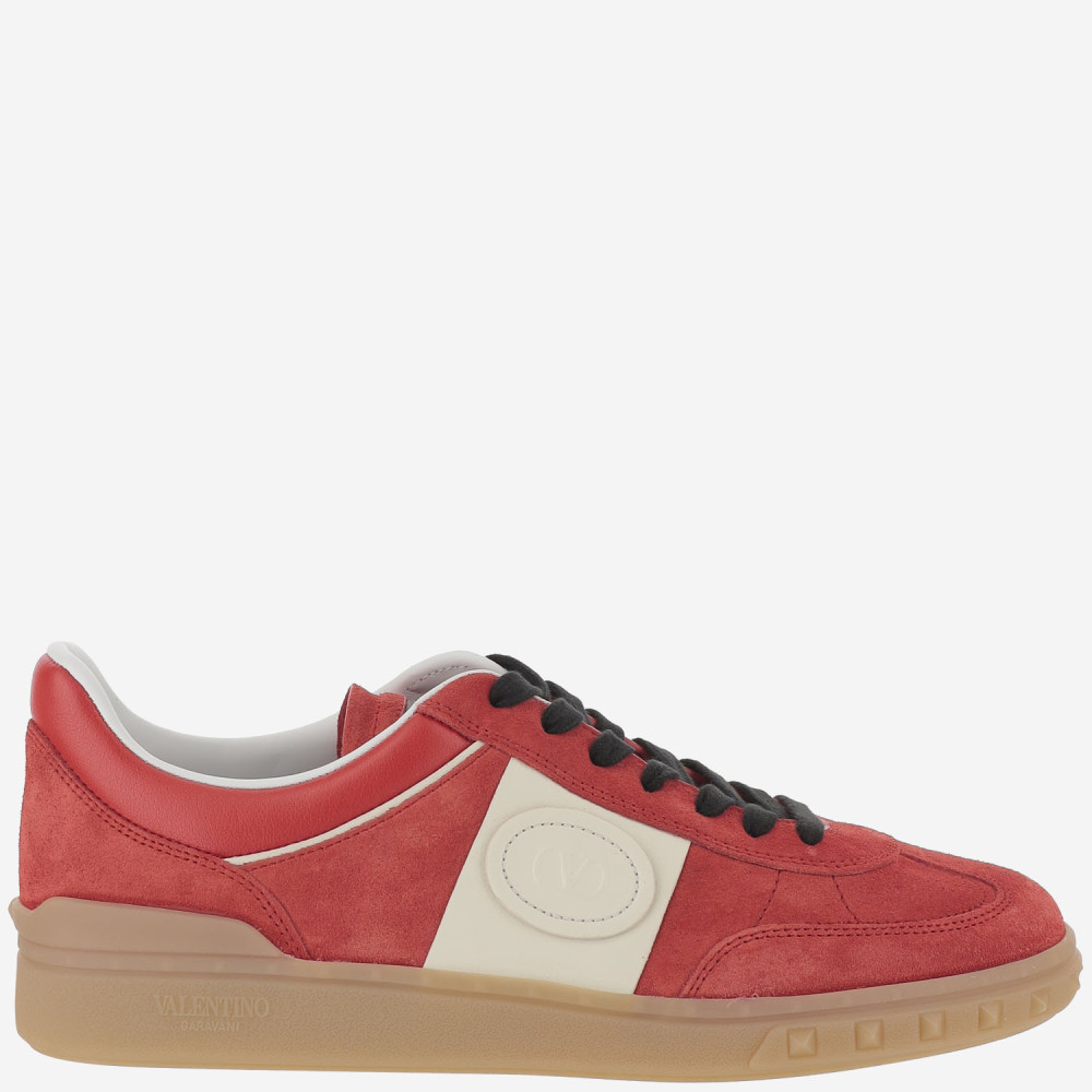 Valentino Garavani Upvillage Low Top Trainer In Split Leather And Calfskin Nappa Leather In Red