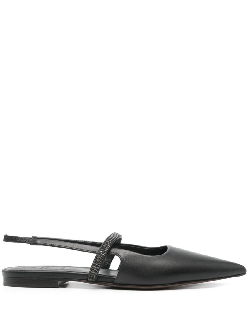 Brunello Cucinelli Slingback Ballet Flats With Precious Strap In Black
