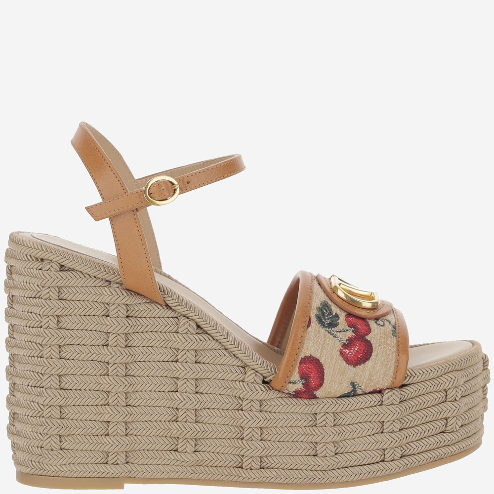 Valentino Natural Logo Wedges In Natural