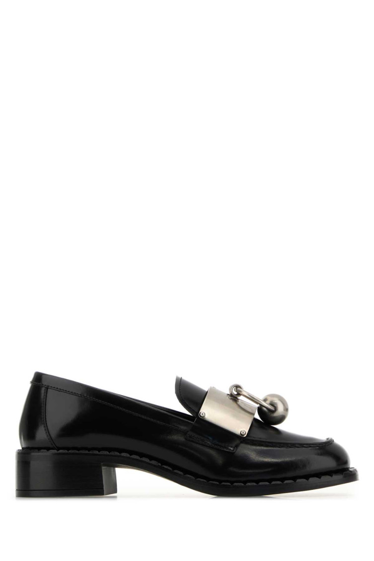 Prada Leather Loafers With Block Heel And Metallic Detail In Black