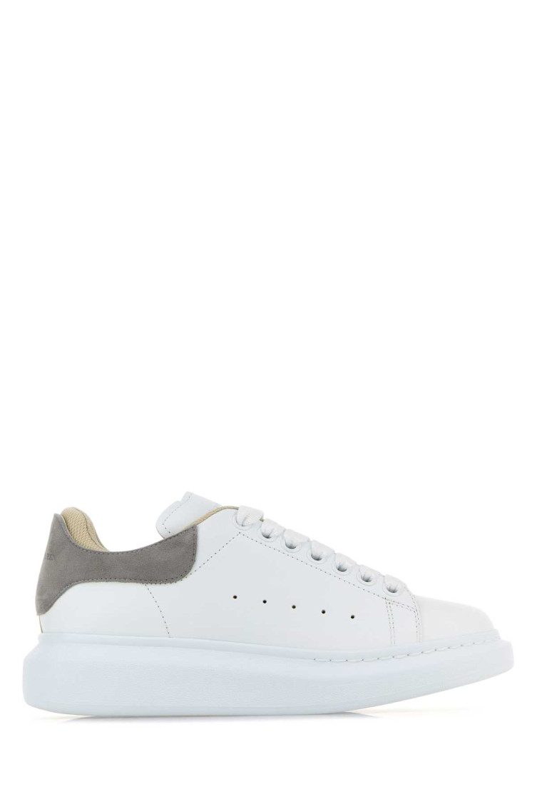 Alexander Mcqueen White Leather Sneakers With Grey Suede Heel In White