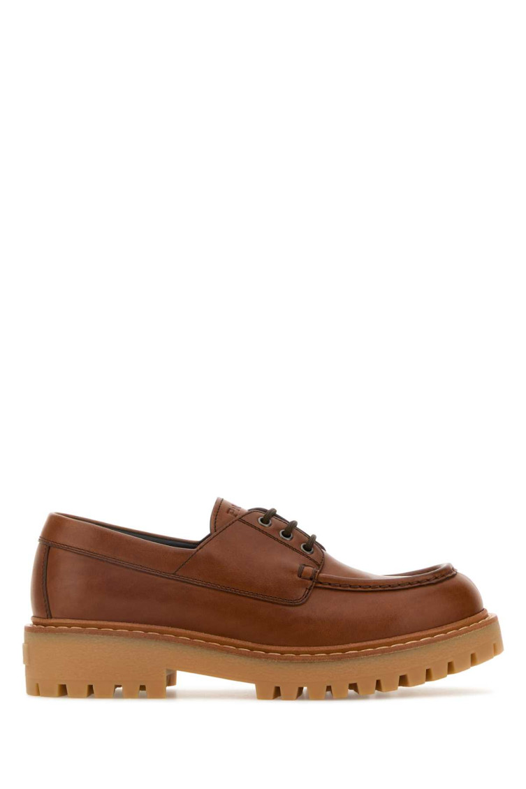 Prada Chunky Sole Lace-up Loafers With Round Toe In Brown