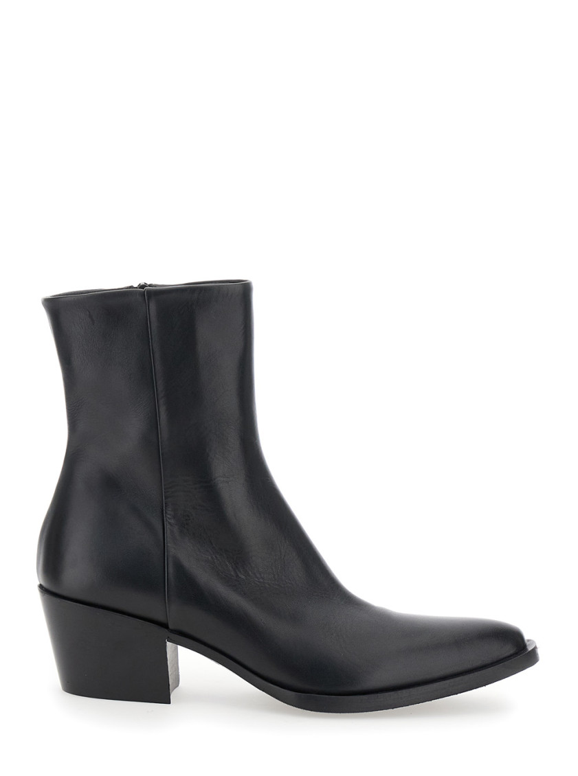 STRATEGIA BLACK LEATHER ANKLE BOOTS 
