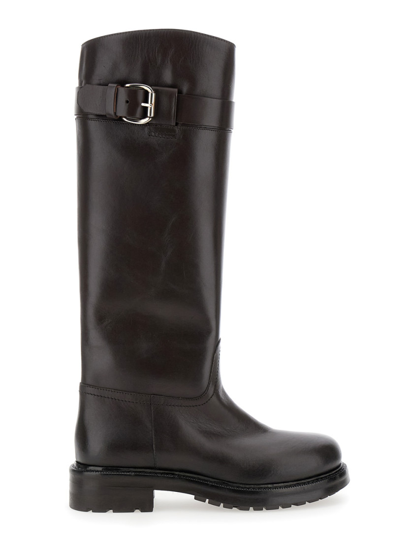 STRATEGIA BROWN HIGH LEATHER BOOTS 
