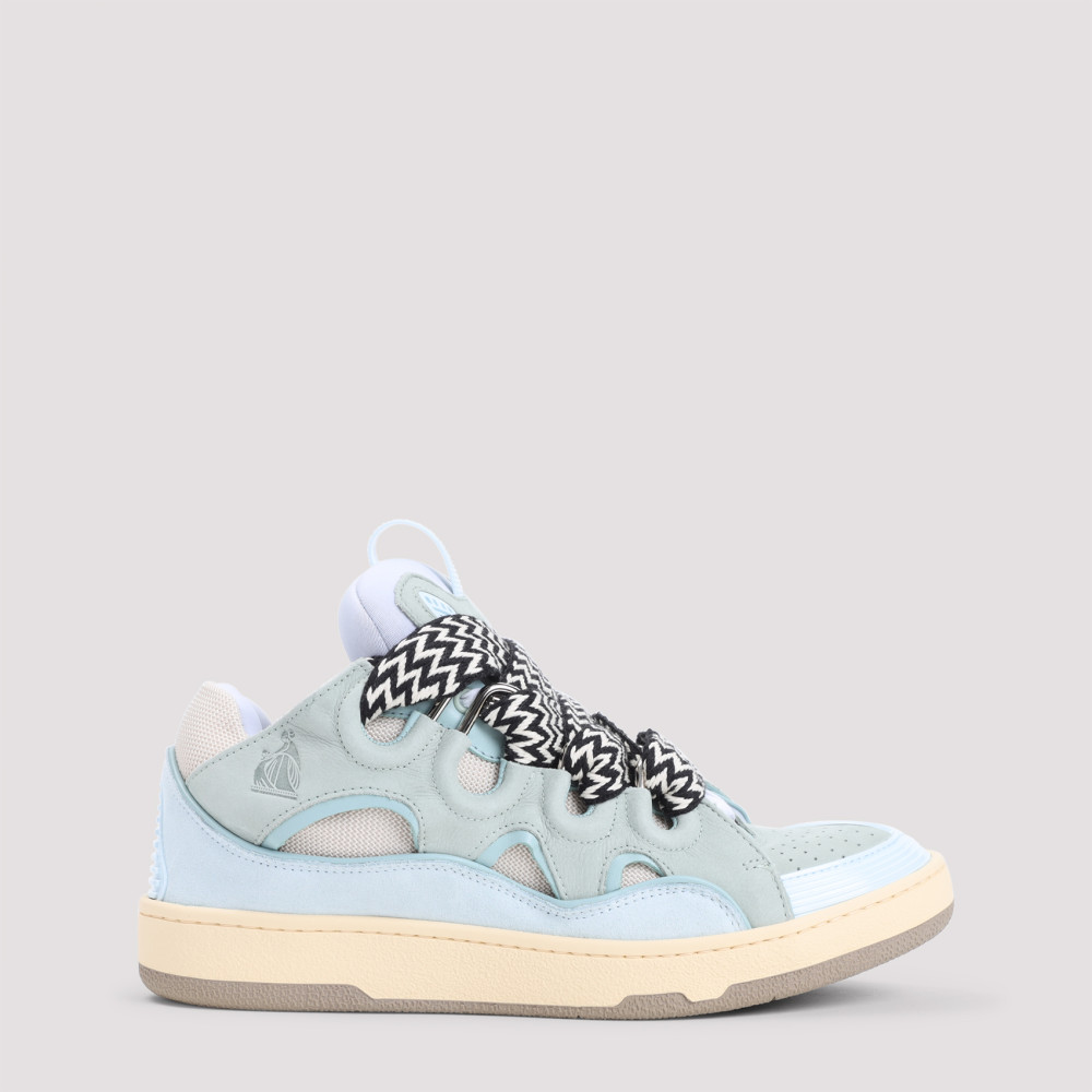 Lanvin Suede Leather Curb Sneakers Men In Blue