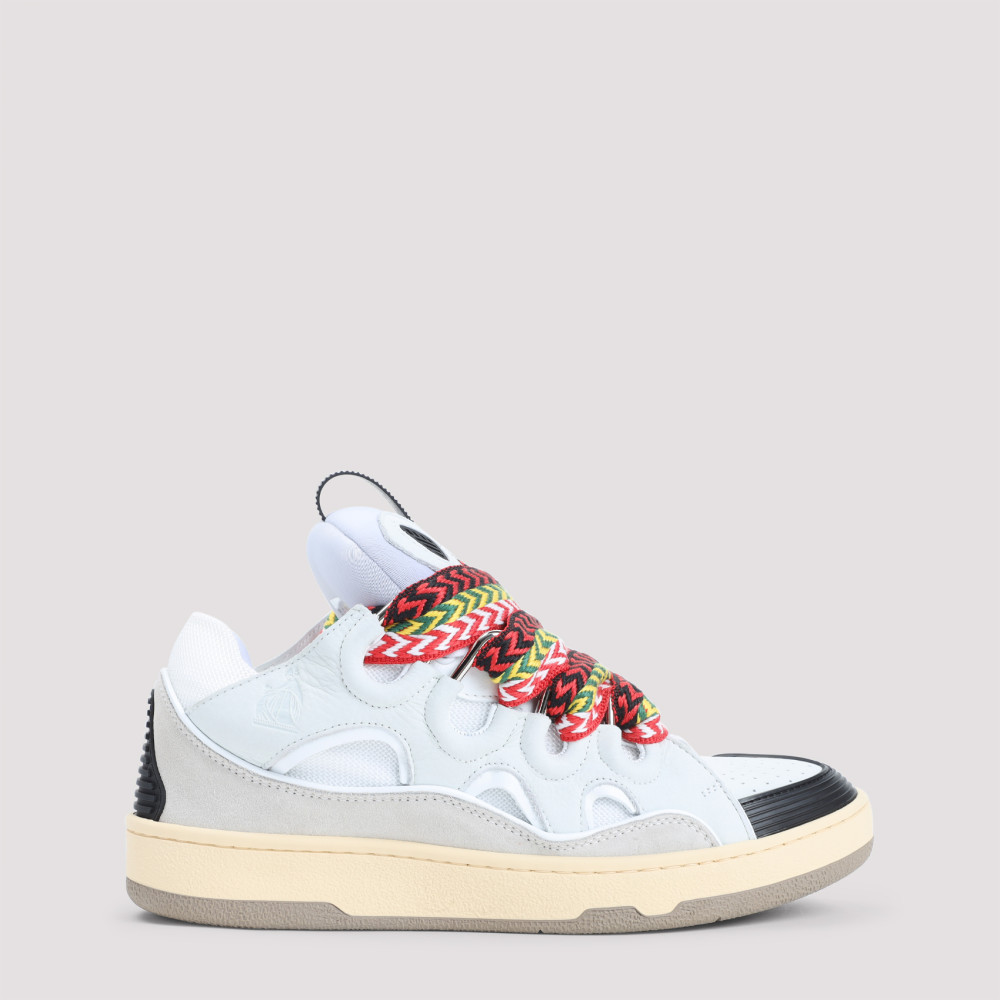Lanvin White Sneakers With Textured Surfaces And Patterned Laces