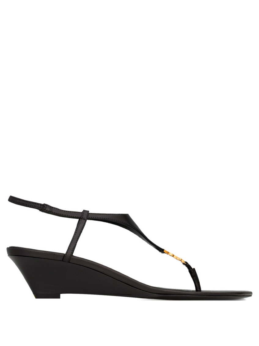 SAINT LAURENT BLACK LEATHER WEDGES