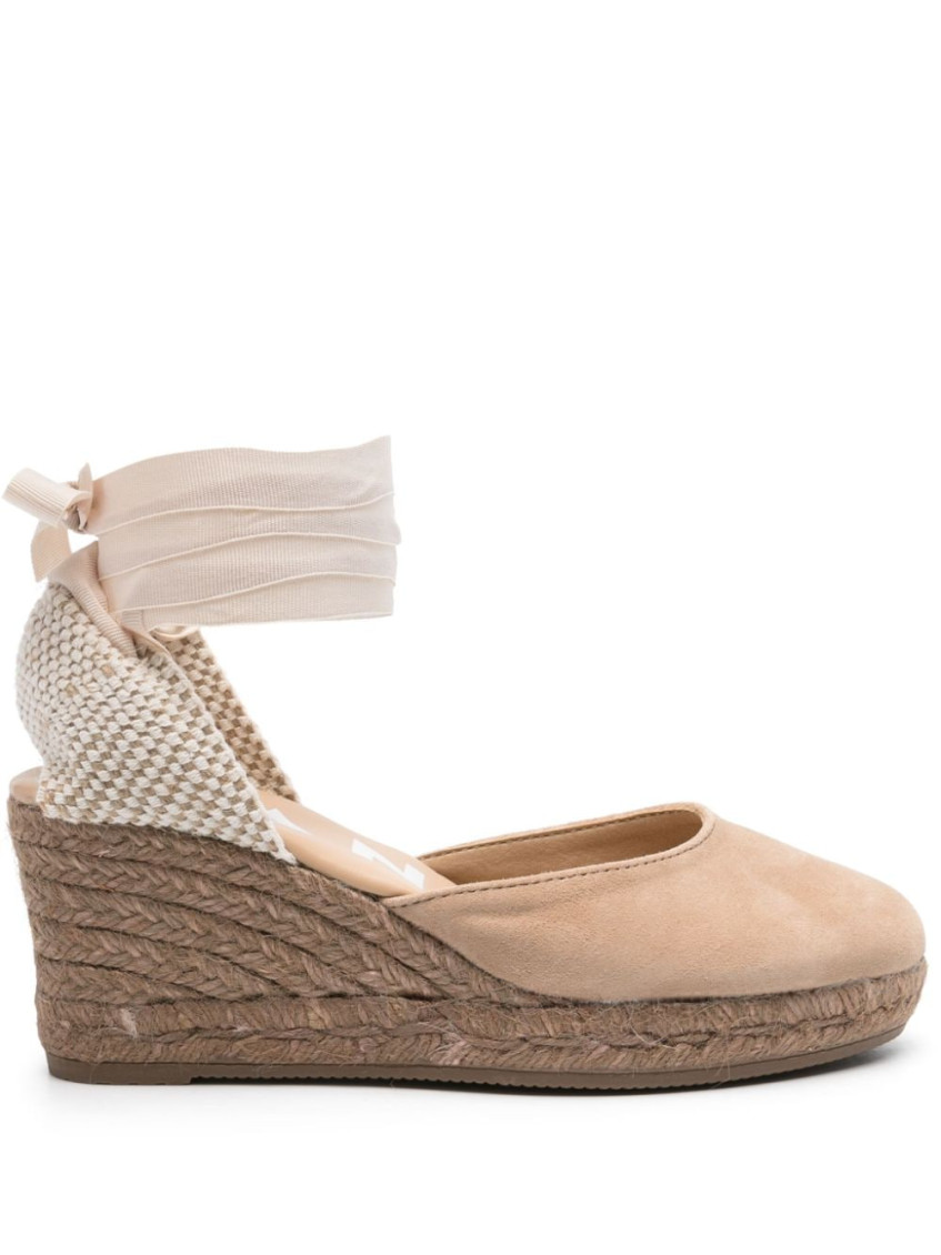 Manebi Taupe Suede Low Wedges