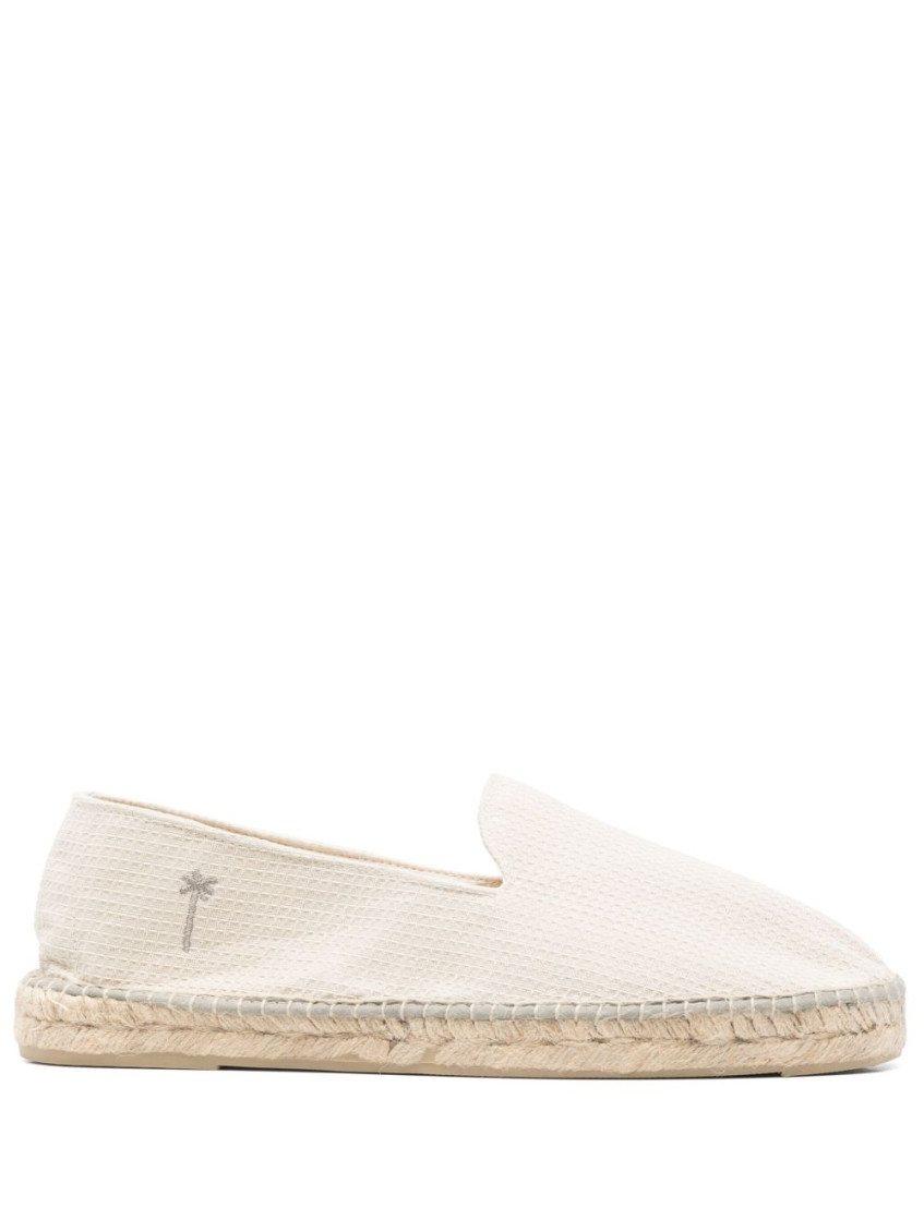 Manebi Yucatan Embroidered Jute Round Toe Espadrilles In White