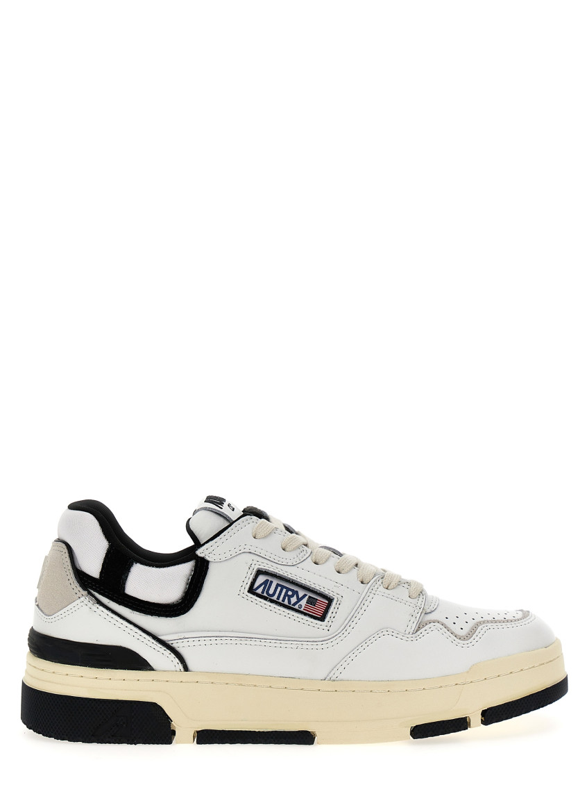 Autry White Low Top Sneakers With Black Details And Logo Patch In Leather And Suede Man In White