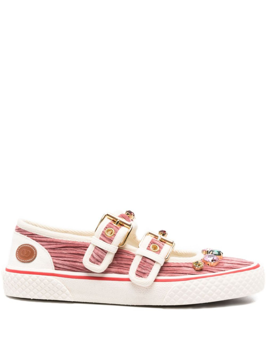 Valentino Dollyboard Buckled Sneakers In Pink