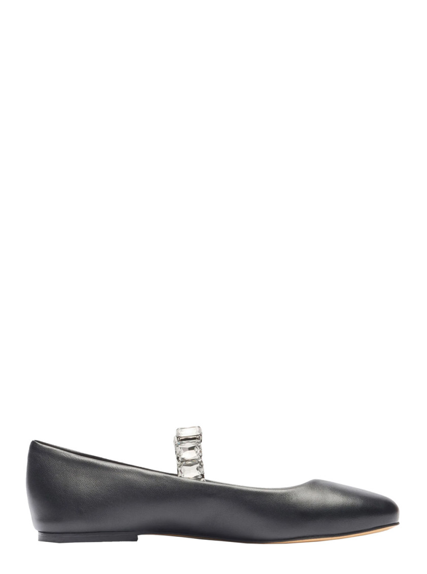 Casadei Crystal-embellished Black Leather Ballerinas In Black