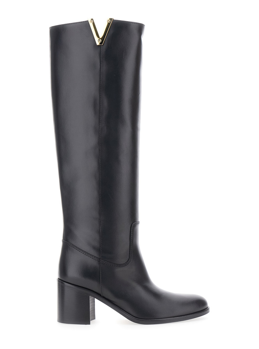 Via Roma 15 Knee-high Boots With Polished Leather In Black