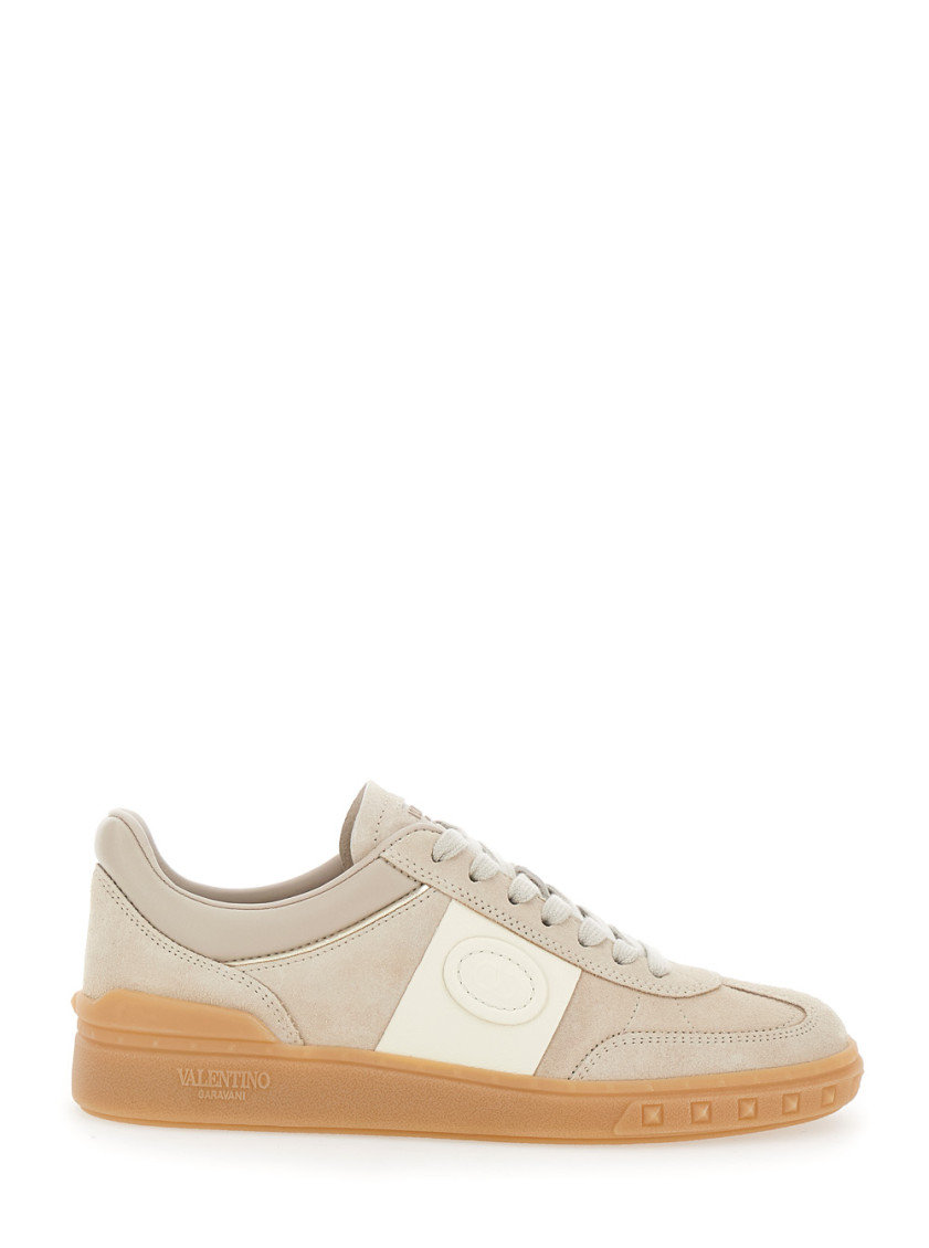 Valentino Suede High-top Sneakers Contrast Panel In Neutral