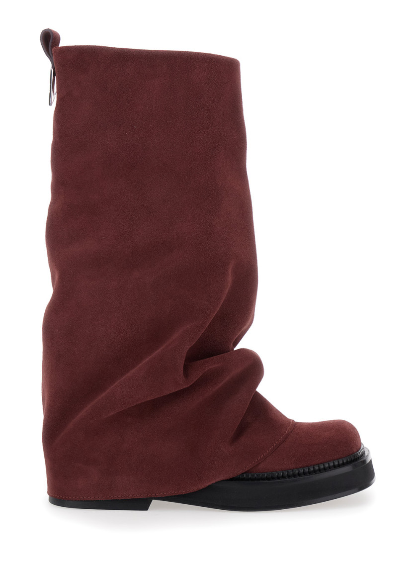 Attico Red Suede Combat Boot In Red
