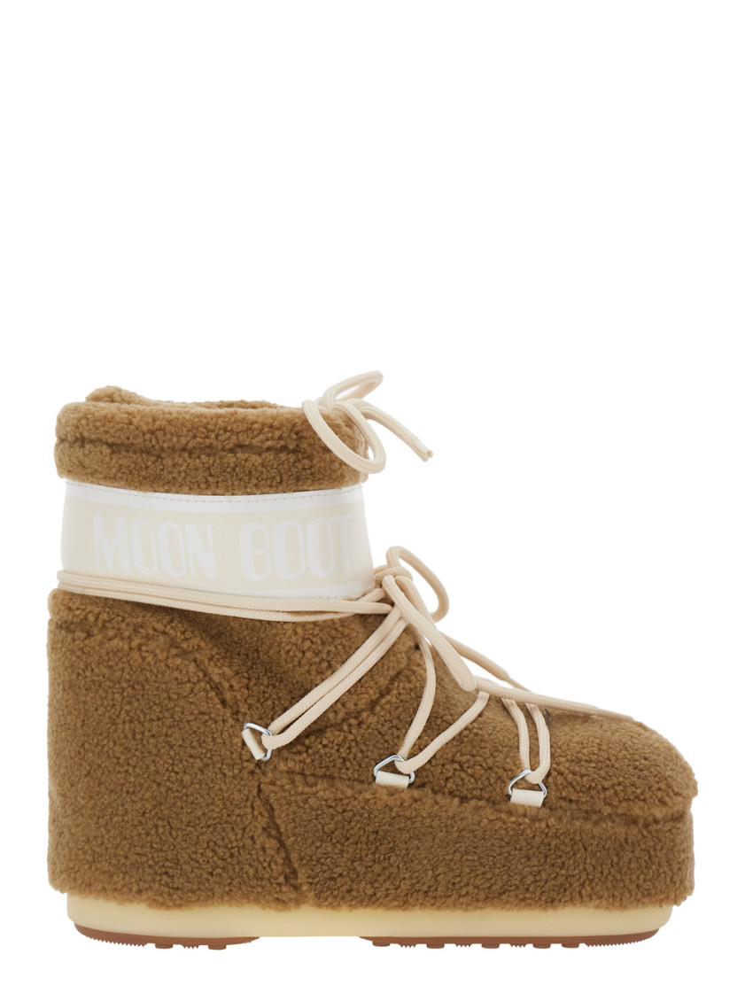 Moon Boot Camel Eco Fur Icon Low Ankle Boots In White