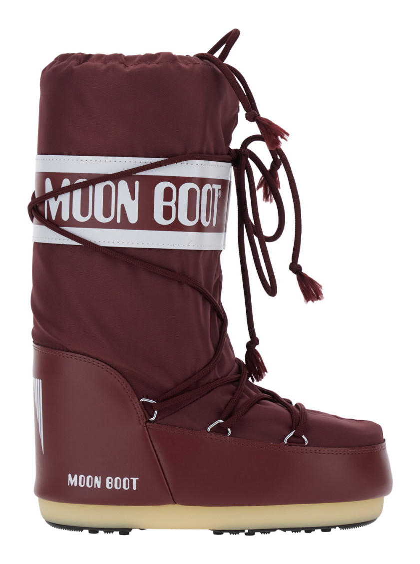 Moon Boot Logo-band Lace-up Boots In Burgundy