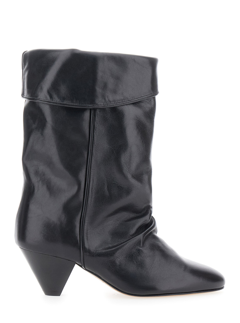 Isabel Marant Dalby Black Ankle Boots With Cone Heel And Gathered Details In Leather Woman In Black