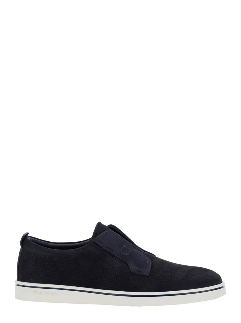 Ferragamo Navy Blue Laceless Sneakers In Blue