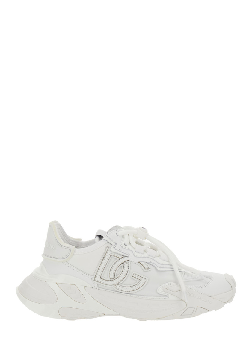Dolce & Gabbana Accelerate Fabric Sneakers Leather Inserts In White