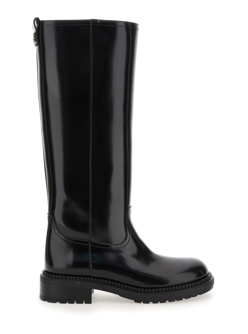 Casadei Leather Knee High Boots With Chunky Sole In Black