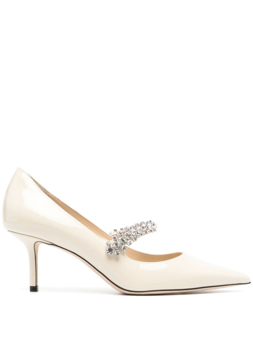 Jimmy Choo Bing 85 Crystal-embellished Pumps In Patent Leather In Beige