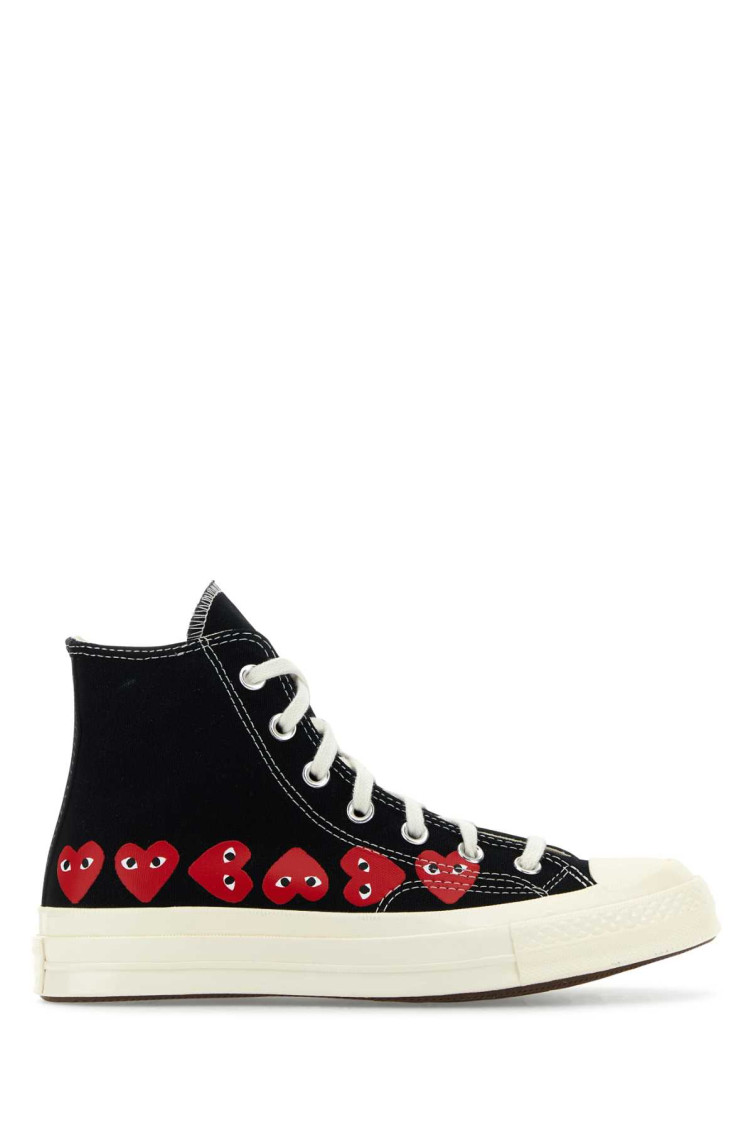 Comme Des Garçons Multi Heart High-top Canvas Sneakers In Black