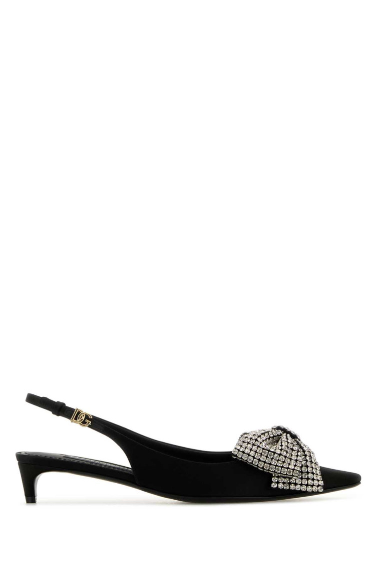 Dolce & Gabbana Satin Sling-back With Rhinestone Embroidery In Black