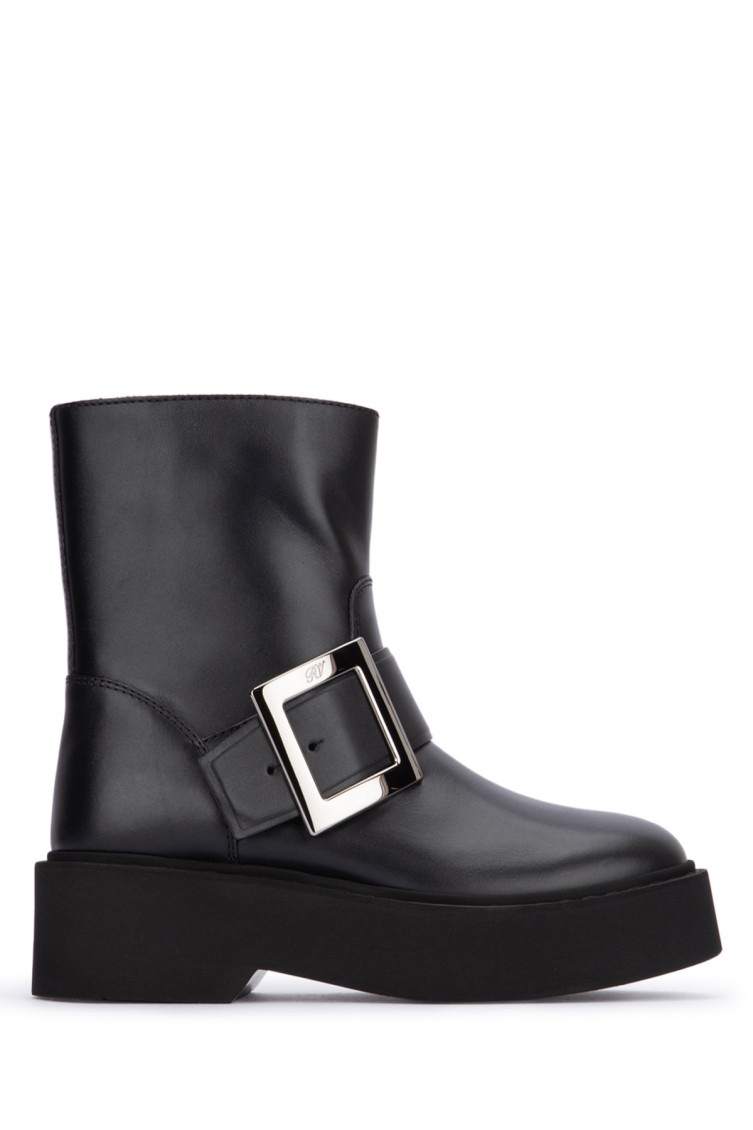 Roger Vivier High Met Bikers Ankle Boots With Buckle In Black