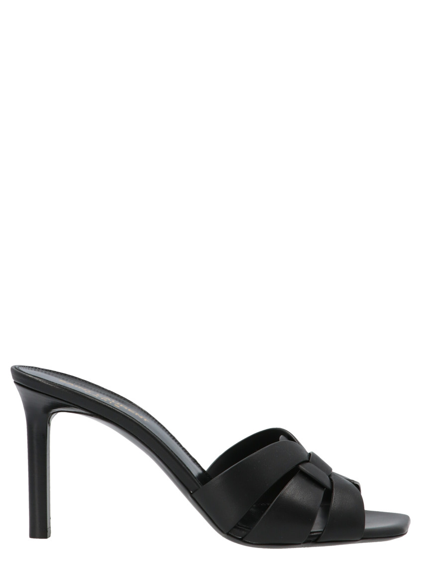 Saint Laurent Tribute Embossed Croc Mules In Black