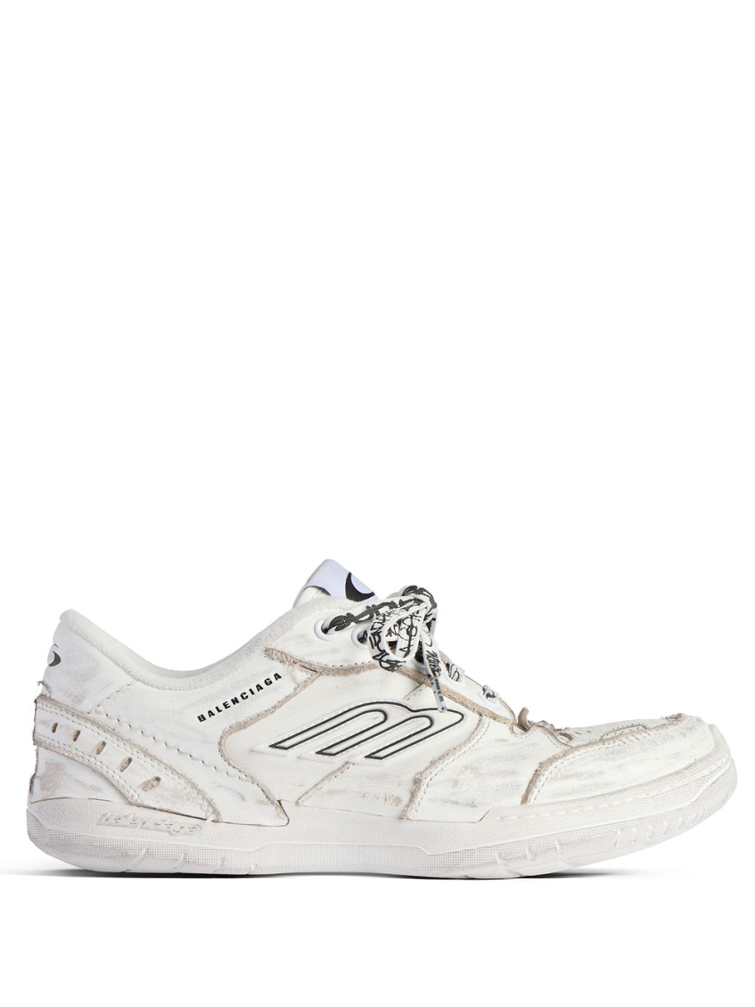 Balenciaga Hamptons 3b Sports Icon Leather Sneakers In White