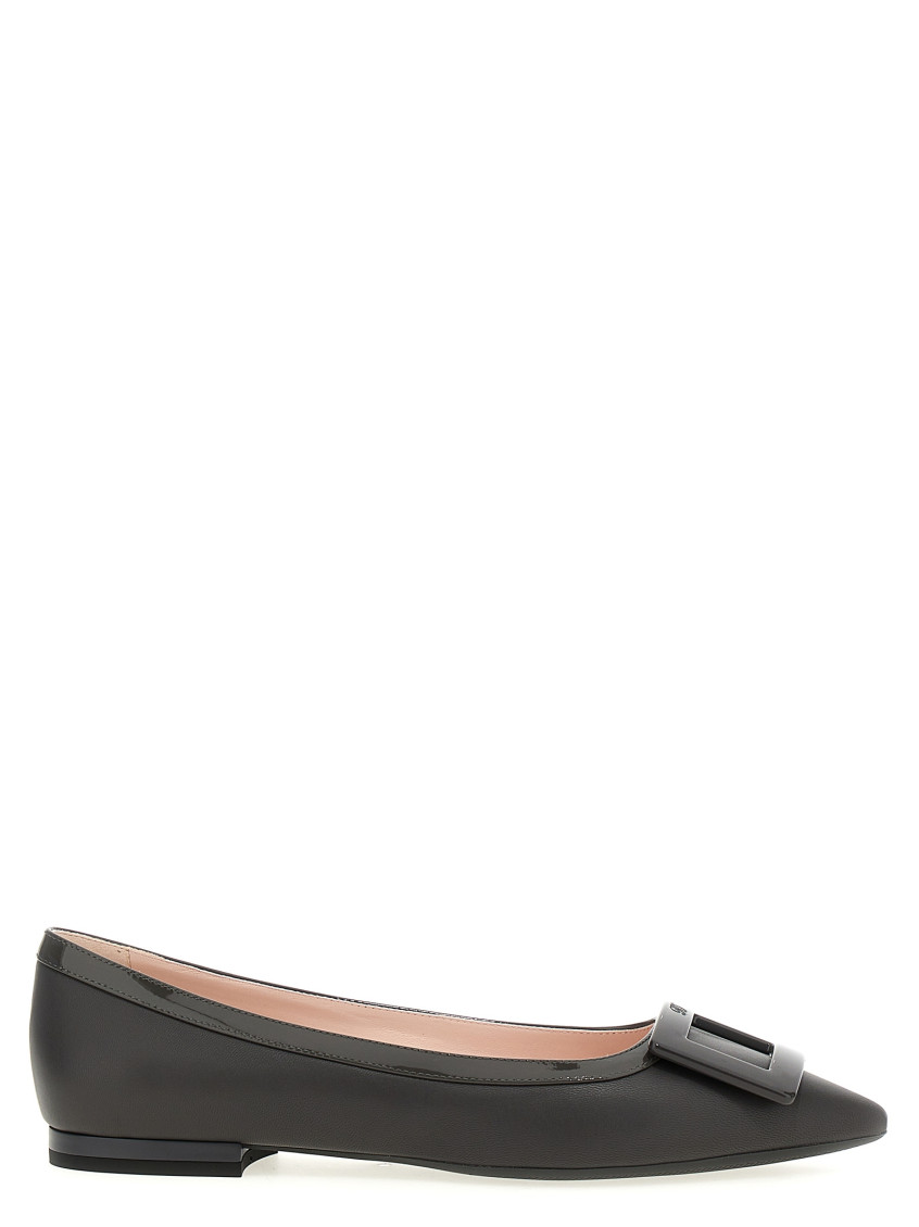 Roger Vivier Black Leather Ballet Flats In Gray