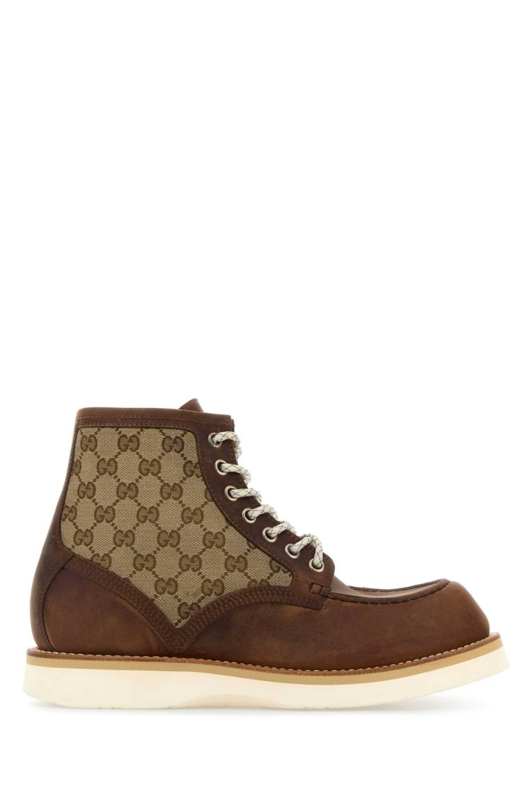Gucci High-top Round Toe Bootie With Contrast Sole In Brown