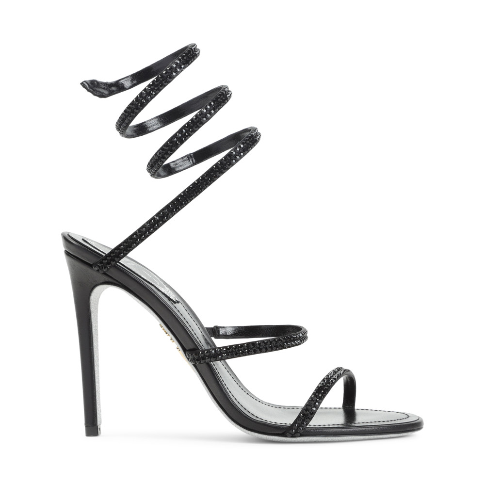 René Caovilla Black Open Toe Heels