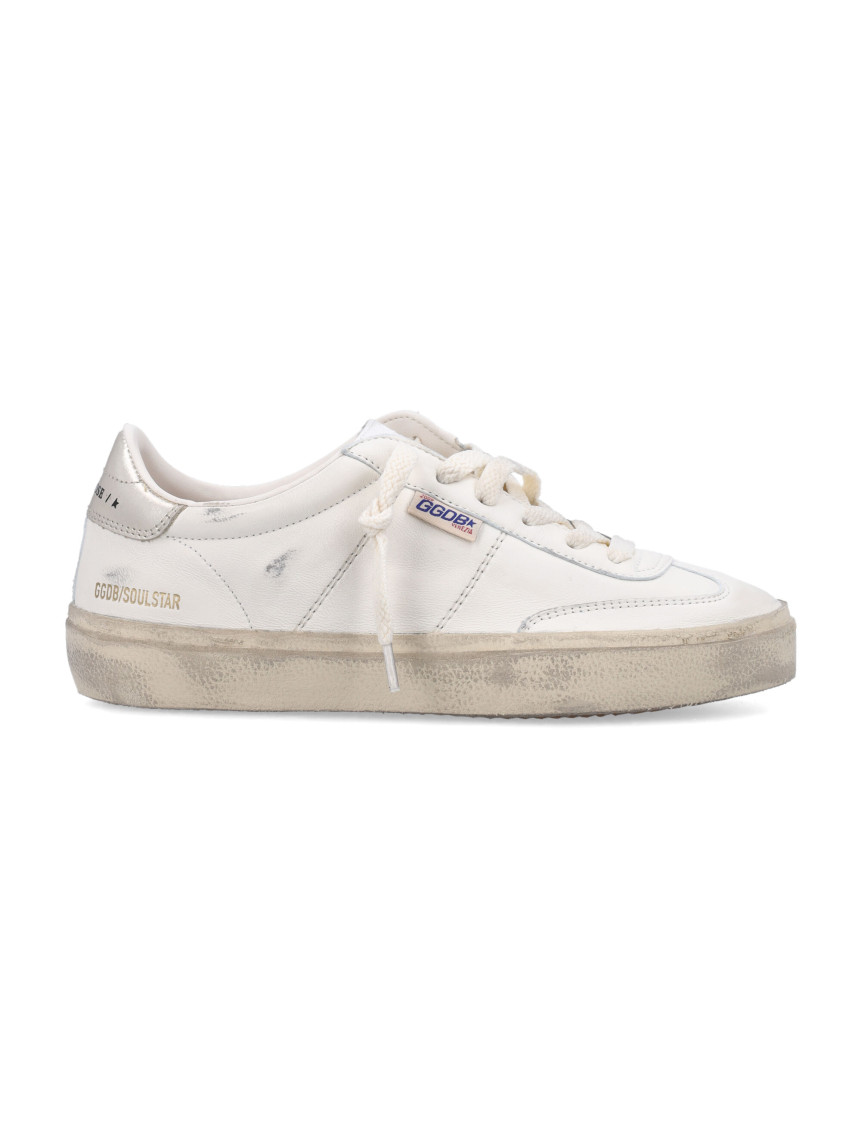 Shop Golden Goose White Logo Leather Sneakers