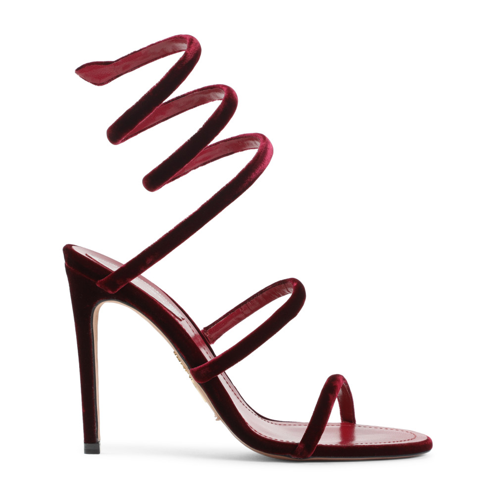 René Caovilla Velvet Snake Spiral Strap Sandals In Burgundy