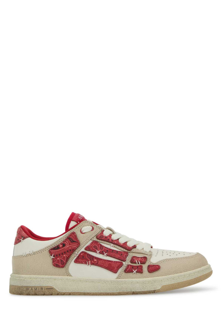 Amiri Leather Bandana Skel Sneakers With Contrast Panels In Neutral