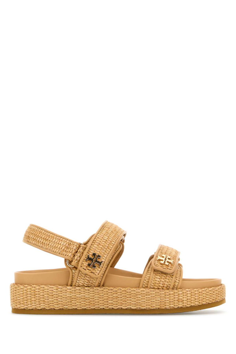 Tory Burch Raffia Kira Open Toe Textured Sole Sandals In Neutral